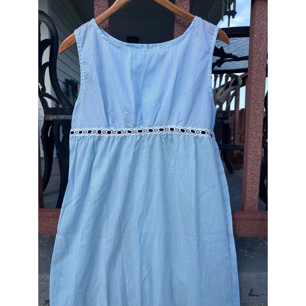 Prom'n Nod Blue Pinstripe Lace Empire Waist Ruffle Hem Nightgown Small - Picture 2 of 7